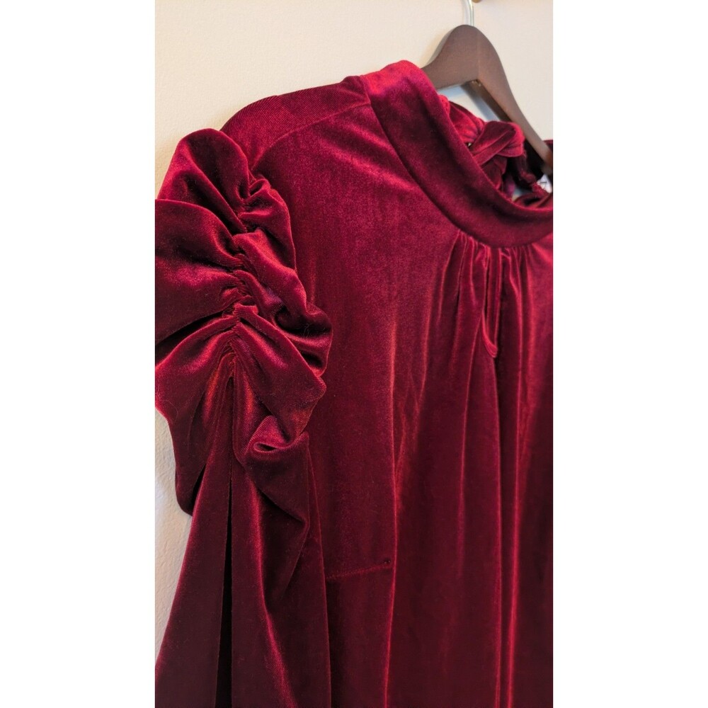 Cezele Red Velvet Top L Puff Sleeve Holiday Victorian Vamp Whimsigoth Tie Back - Picture 3 of 13